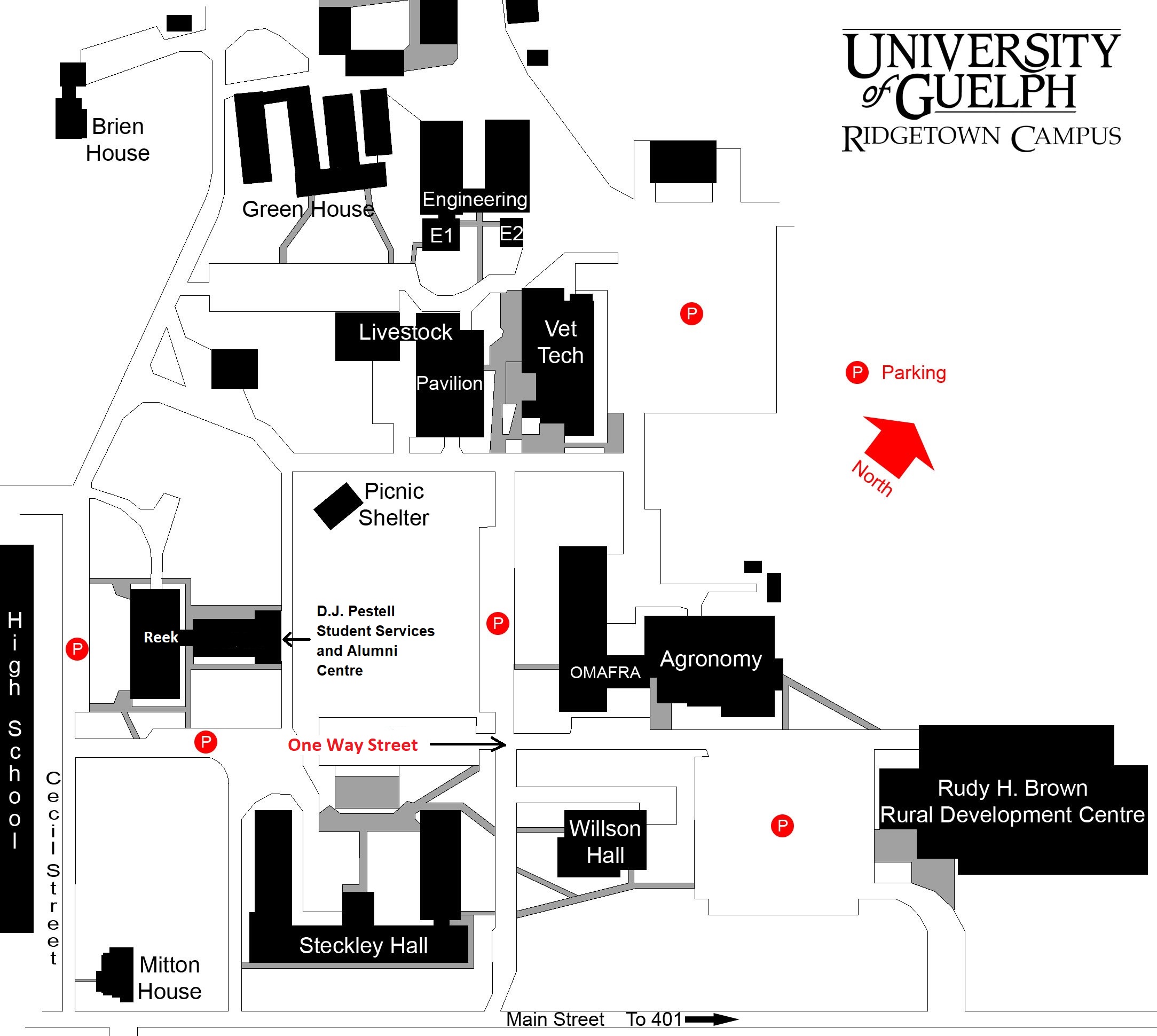 Map of the Ridgetown Campus